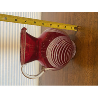 VTG Red & White DURAND PULLED FEATHER Art Glass Pitcher 7.25"H
