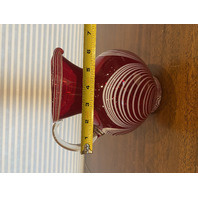 VTG Red & White DURAND PULLED FEATHER Art Glass Pitcher 7.25"H