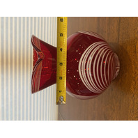 VTG Red & White DURAND PULLED FEATHER Art Glass Pitcher 7.25"H