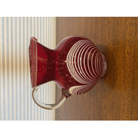 VTG Red & White DURAND PULLED FEATHER Art Glass Pitcher 7.25"H