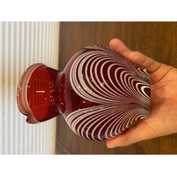 VTG Red & White DURAND PULLED FEATHER Art Glass Pitcher 7.25"H