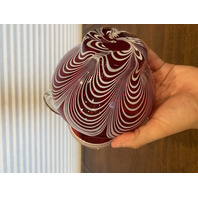 VTG Red & White DURAND PULLED FEATHER Art Glass Pitcher 7.25"H