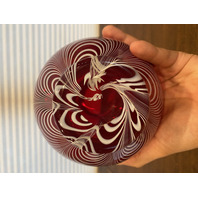 VTG Red & White DURAND PULLED FEATHER Art Glass Pitcher 7.25"H