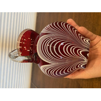 VTG Red & White DURAND PULLED FEATHER Art Glass Pitcher 7.25"H