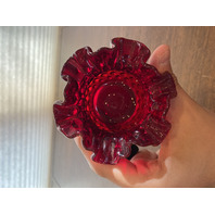 VTG FENTON Small Amberina Hobnail Art Glass Ruffled Rim Vase 3"H