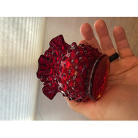 VTG FENTON Small Amberina Hobnail Art Glass Ruffled Rim Vase 3"H