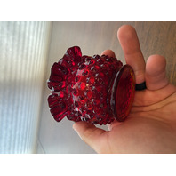 VTG FENTON Small Amberina Hobnail Art Glass Ruffled Rim Vase 3"H