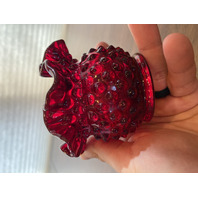 VTG FENTON Small Amberina Hobnail Art Glass Ruffled Rim Vase 3"H