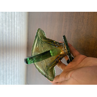 VTG Northwood Green/Amber PANELED HOLLY Carnival Glass Candy Dish 3.75"H