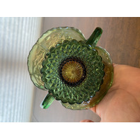 VTG Northwood Green/Amber PANELED HOLLY Carnival Glass Candy Dish 3.75"H