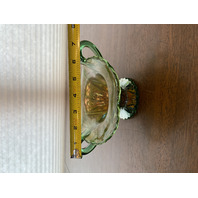 VTG Northwood Green/Amber PANELED HOLLY Carnival Glass Candy Dish 3.75"H