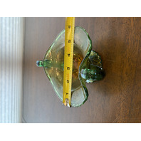 VTG Northwood Green/Amber PANELED HOLLY Carnival Glass Candy Dish 3.75"H