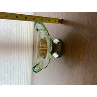 VTG Northwood Green/Amber PANELED HOLLY Carnival Glass Candy Dish 3.75"H