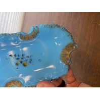 PAIR Of ANTIQUE DITHRIDGE Blue Opaline Glass Dishes