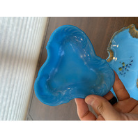 PAIR Of ANTIQUE DITHRIDGE Blue Opaline Glass Dishes