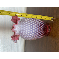 LARGE VTG FENTON Cranberry Opalescent Hobnail Ruffled Rim Art Glass Vase 8.5"H