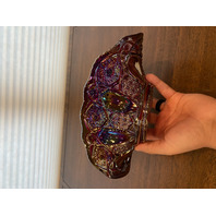 VTG L.E. SMITH Ruby Red Iridescent Carnival QUINTEC Glass Banana Bowl 10.25"L