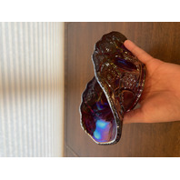 VTG L.E. SMITH Ruby Red Iridescent Carnival QUINTEC Glass Banana Bowl 10.25"L