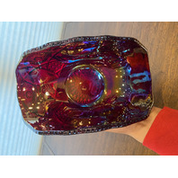 VTG L.E. SMITH Ruby Red Iridescent Carnival QUINTEC Glass Banana Bowl 10.25"L