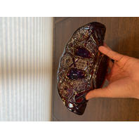 VTG L.E. SMITH Ruby Red Iridescent Carnival QUINTEC Glass Banana Bowl 10.25"L