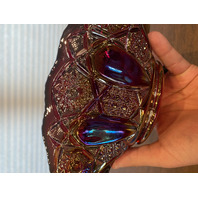 VTG L.E. SMITH Ruby Red Iridescent Carnival QUINTEC Glass Banana Bowl 10.25"L