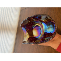 VTG L.E. SMITH Ruby Red Iridescent Carnival QUINTEC Glass Banana Bowl 10.25"L