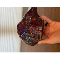 VTG L.E. SMITH Ruby Red Iridescent Carnival QUINTEC Glass Banana Bowl 10.25"L