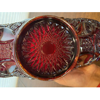 VTG L.E. SMITH Ruby Red Iridescent Carnival QUINTEC Glass Banana Bowl 10.25"L