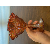 VTG FENTON Marigold Iridescent PERSIAN MEDALLION Compote 6.5"H