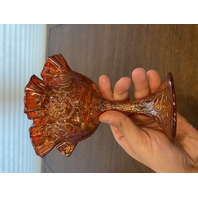 VTG FENTON Marigold Iridescent PERSIAN MEDALLION Compote 6.5"H