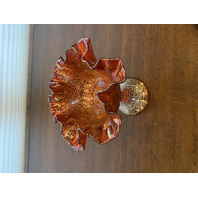 VTG FENTON Marigold Iridescent PERSIAN MEDALLION Compote 6.5"H