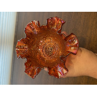 VTG FENTON Marigold Iridescent PERSIAN MEDALLION Compote 6.5"H