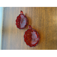 SET(2) VTG Fostoria Ruby Red Coin Glass Scalloped Edge Candy Dishes