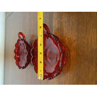 SET(2) VTG Fostoria Ruby Red Coin Glass Scalloped Edge Candy Dishes