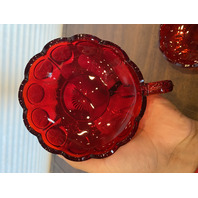 SET(2) VTG Fostoria Ruby Red Coin Glass Scalloped Edge Candy Dishes