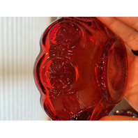 SET(2) VTG Fostoria Ruby Red Coin Glass Scalloped Edge Candy Dishes
