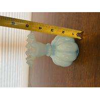 VTG FENTON Light Blue Art Glass Ruffled Rim Melon Vase 4.75"H