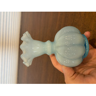 VTG FENTON Light Blue Art Glass Ruffled Rim Melon Vase 4.75"H