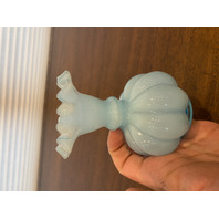 VTG FENTON Light Blue Art Glass Ruffled Rim Melon Vase 4.75"H
