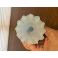 VTG FENTON Light Blue Art Glass Ruffled Rim Melon Vase 4.75"H