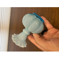 VTG FENTON Light Blue Art Glass Ruffled Rim Melon Vase 4.75"H