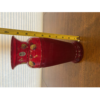 VTG FENTON Ruby Red Berries & Leaves HAND PAINTED Art Glass Vase 9.5"H SIGNED