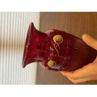 VTG FENTON Ruby Red Berries & Leaves HAND PAINTED Art Glass Vase 9.5"H SIGNED