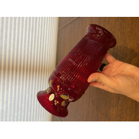 VTG FENTON Ruby Red Berries & Leaves HAND PAINTED Art Glass Vase 9.5"H SIGNED