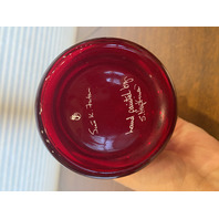 VTG FENTON Ruby Red Berries & Leaves HAND PAINTED Art Glass Vase 9.5"H SIGNED