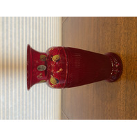 VTG FENTON Ruby Red Berries & Leaves HAND PAINTED Art Glass Vase 9.5"H SIGNED