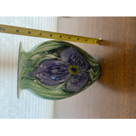 VTG 1998 ROBERT EICKHOLT Green & Purple Flower Art Glass Vase 8.75"H SIGNED