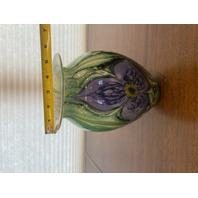 VTG 1998 ROBERT EICKHOLT Green & Purple Flower Art Glass Vase 8.75"H SIGNED