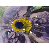 VTG 1998 ROBERT EICKHOLT Green & Purple Flower Art Glass Vase 8.75"H SIGNED