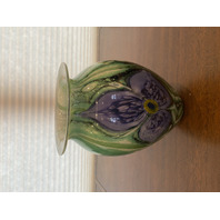 VTG 1998 ROBERT EICKHOLT Green & Purple Flower Art Glass Vase 8.75"H SIGNED